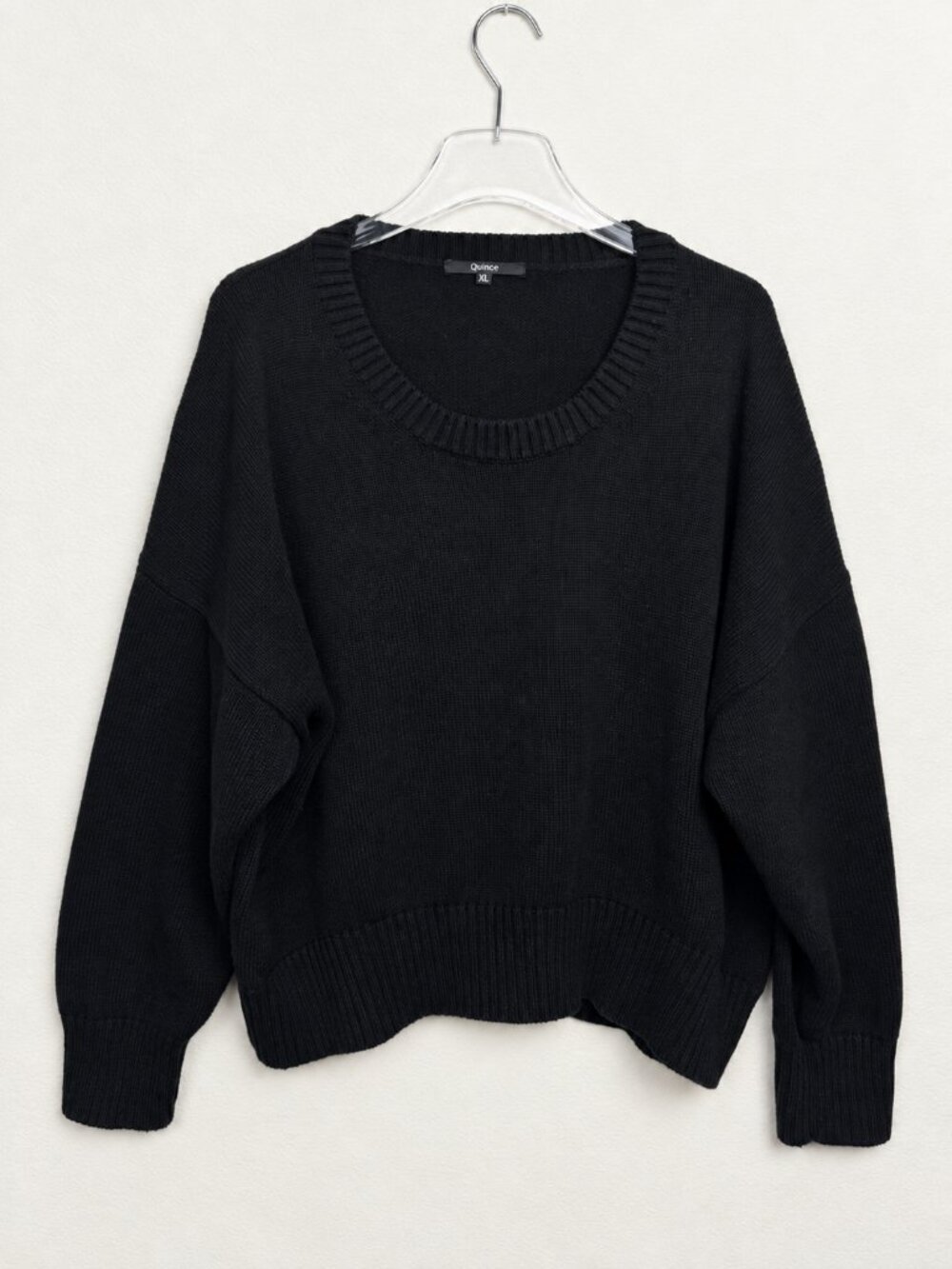 Quince Organic Cotton Boyfriend Crew Sweater Black Size XL